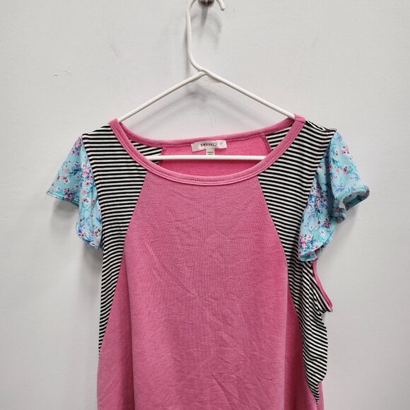 Emerald Womens BOHO Top Size 1X Pink Striped Flutter Sleeve Soft Knit Pullover - Picture 3 of 8